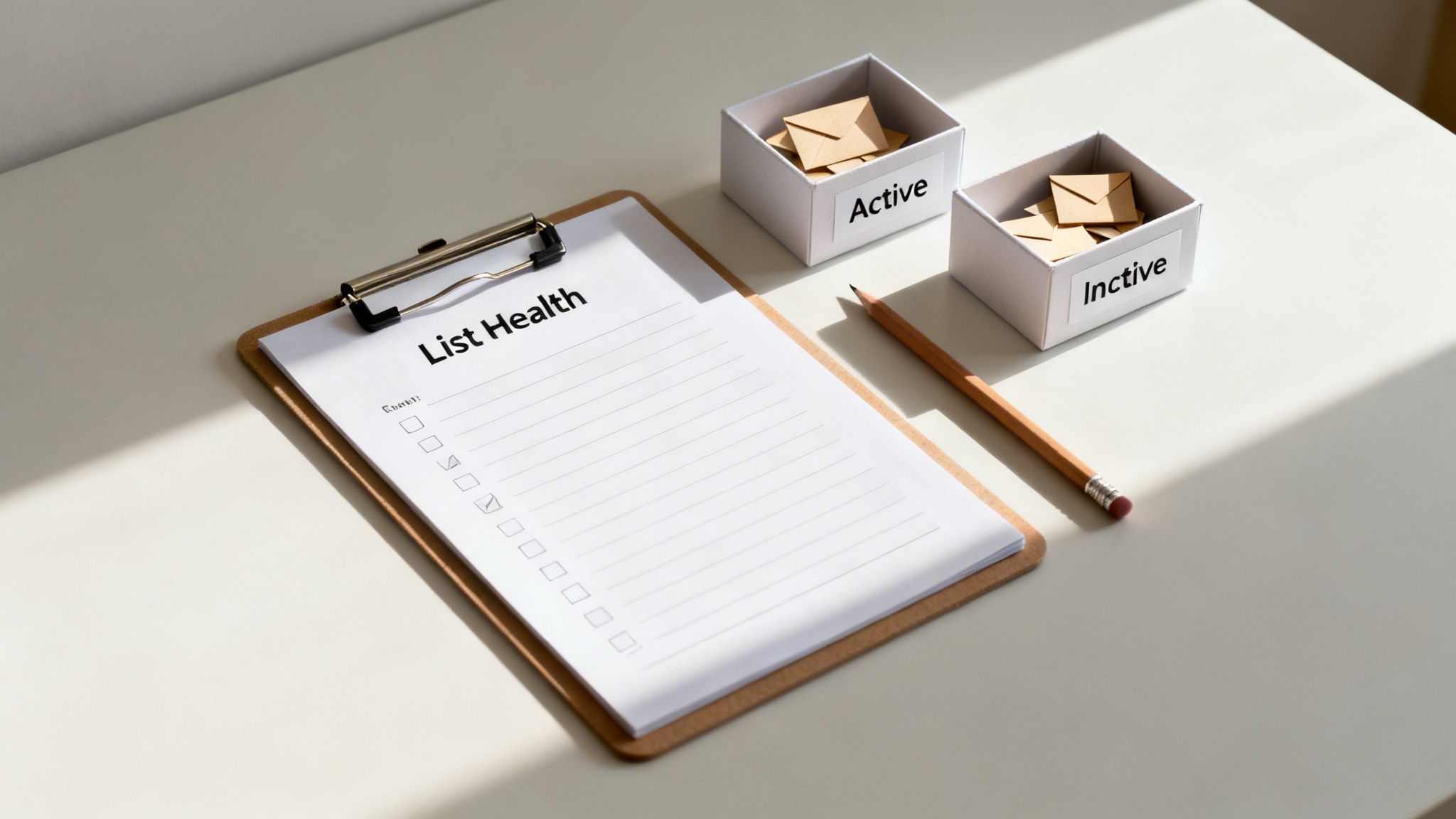 A clipboard with 'List <a rel=