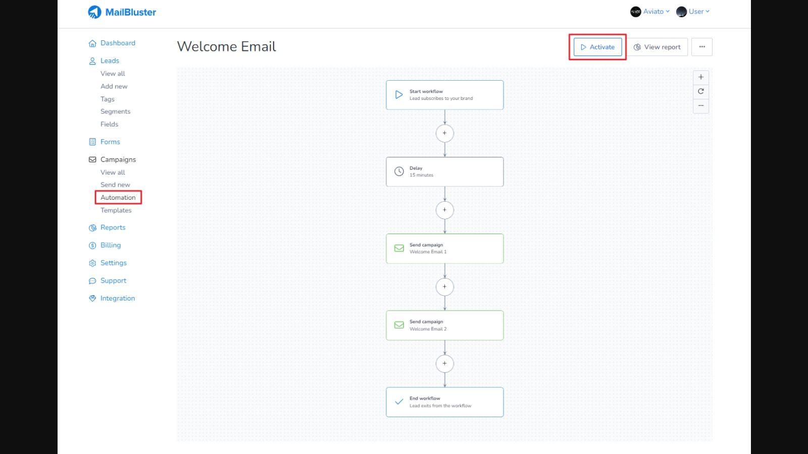 Screenshot from https://mailbluster.com/features/automation