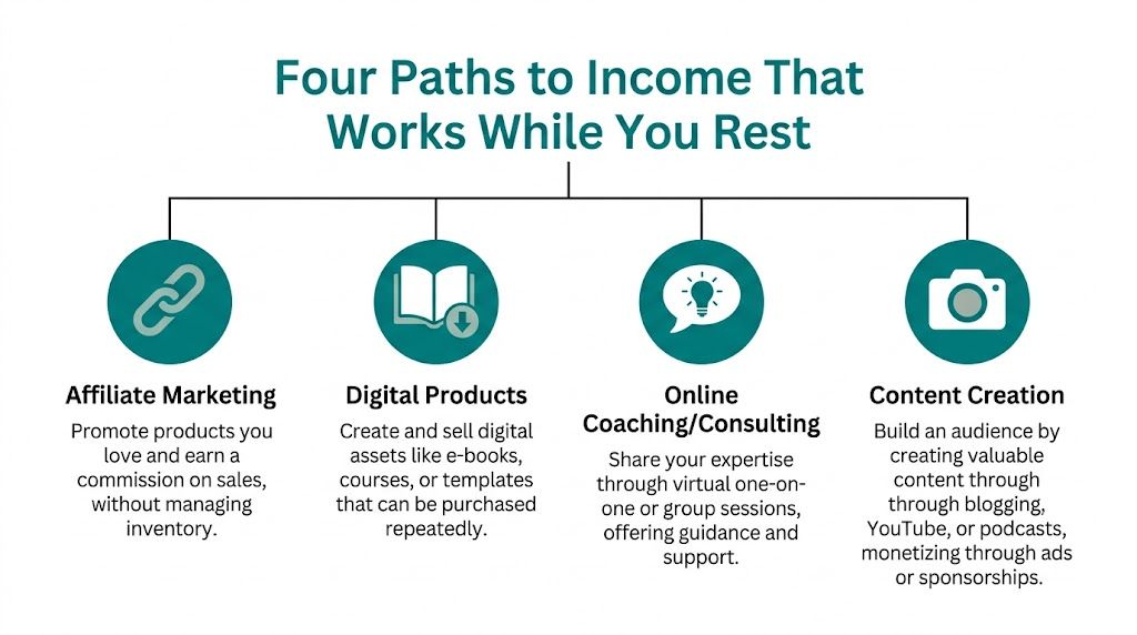 A diagram illustrating four paths to passive income including <a rel=