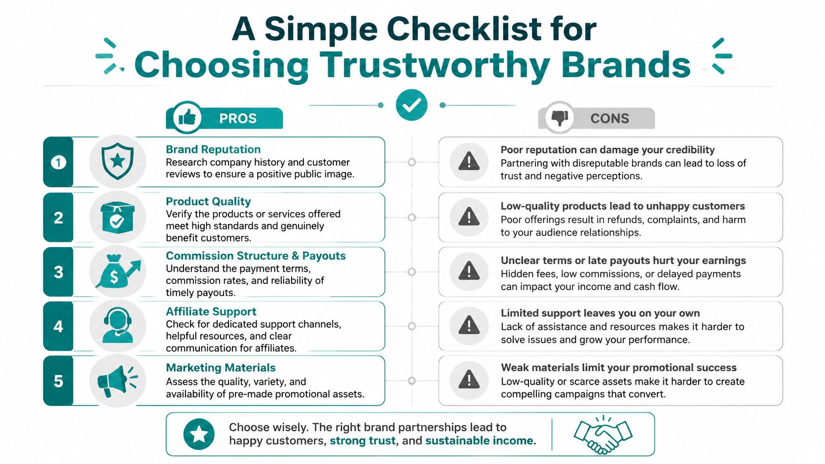 A checklist infographic outlining five key criteria for evaluating and choosing trustworthy <a rel=
