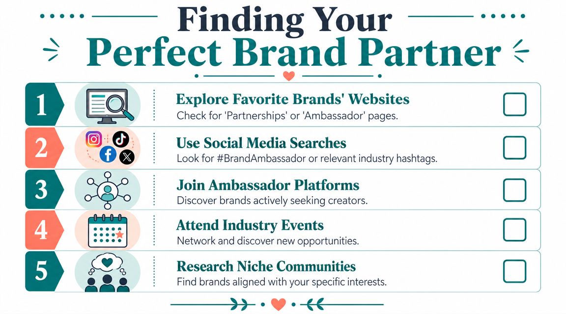 A checklist infographic titled Finding Your Perfect Brand Partner with five steps for finding brand collaborations.