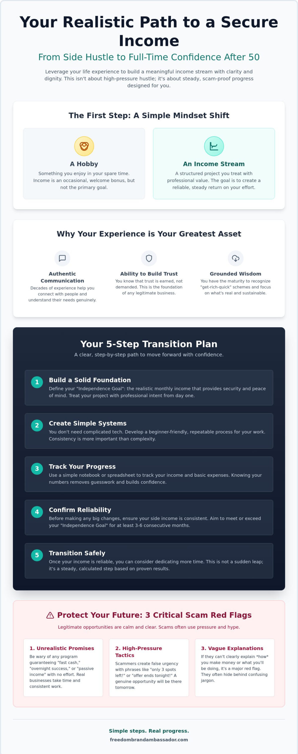 From side hustle to full-time income a gentle guide for women over 50 - infographic - victoria ohare From Side Hustle to Full-Time Income: A Gentle Guide for Women Over 50